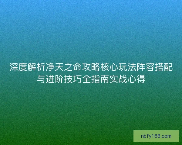 深度解析净天之命攻略核心玩法阵容搭配与进阶技巧全指南实战心得